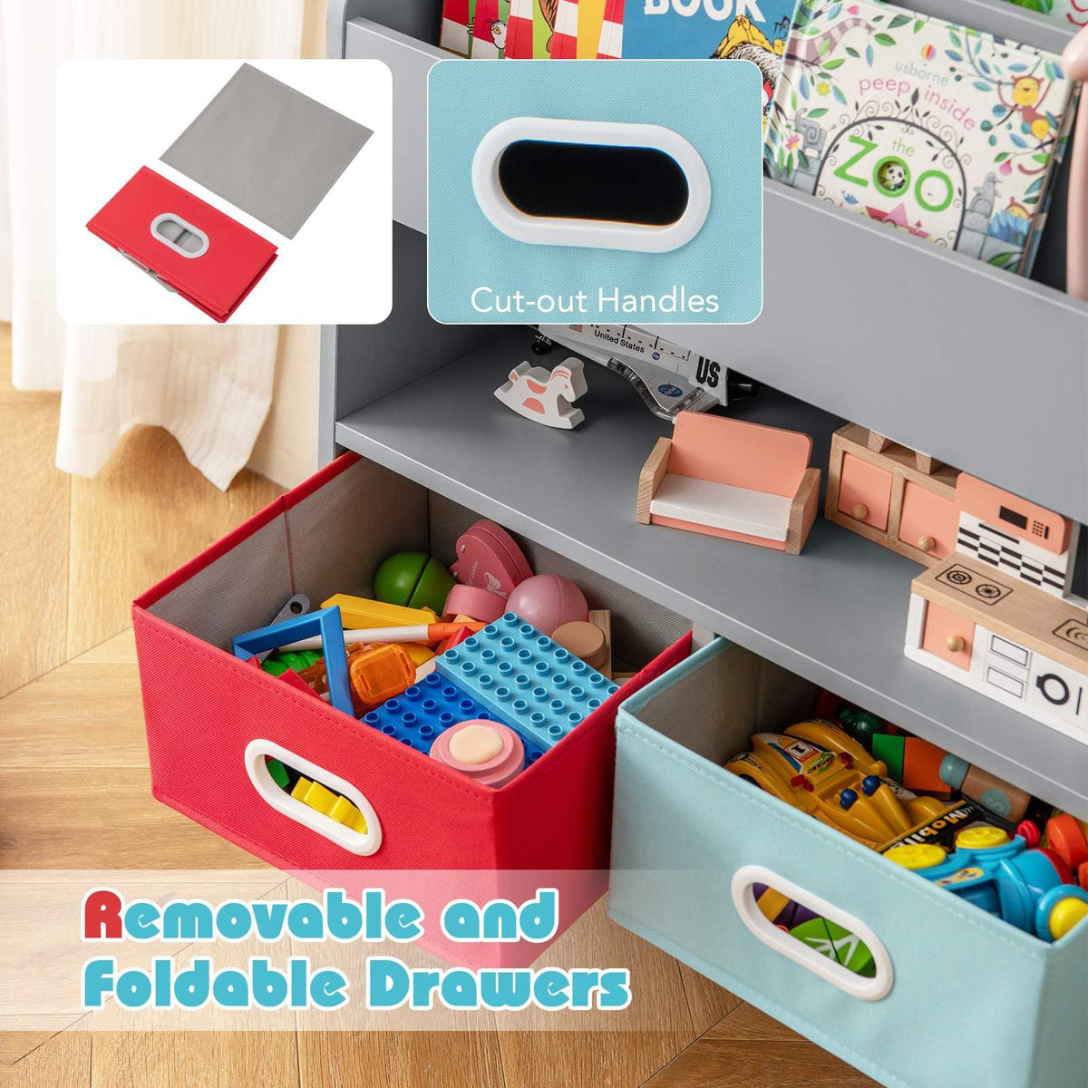 Detjer Book Rack Kids Bookshelf Book Display Rack with 3-Tier Bookshelves and 2 Drawers ...