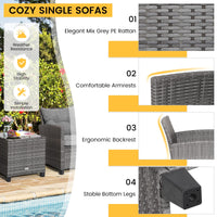 3 Pieces Patio Rattan Sofa Set with Soft Seat for Poolside & Backyard