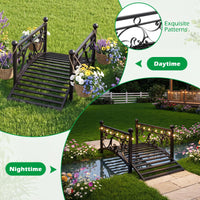 Garden Metal Bridge with Handrails, Outdoor Arched Bridge w/Dual Patterned Side Rails