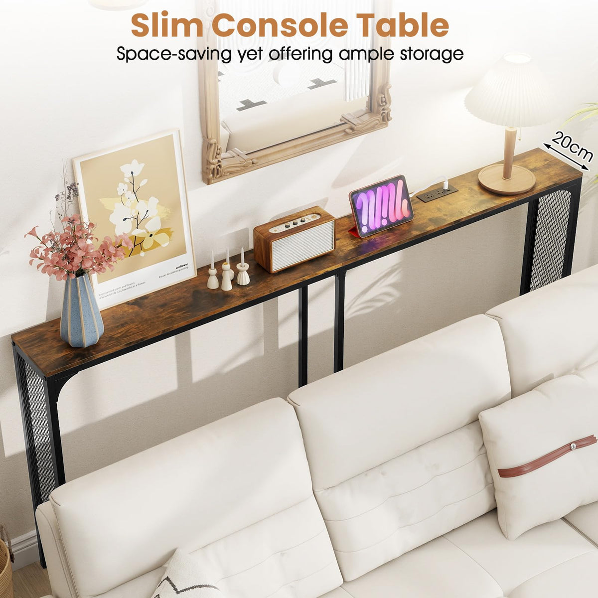 180cm Console Table w/Power Outlet, Narrow Sofa Table