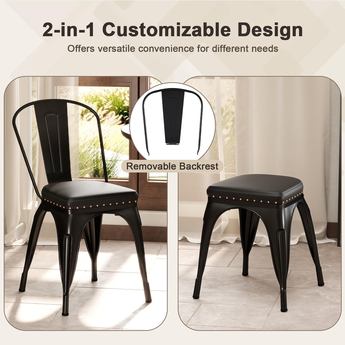 Metal Dining Chair Set of 4 Stackable Kitchen Chairs Cafe Restaurant Chairs