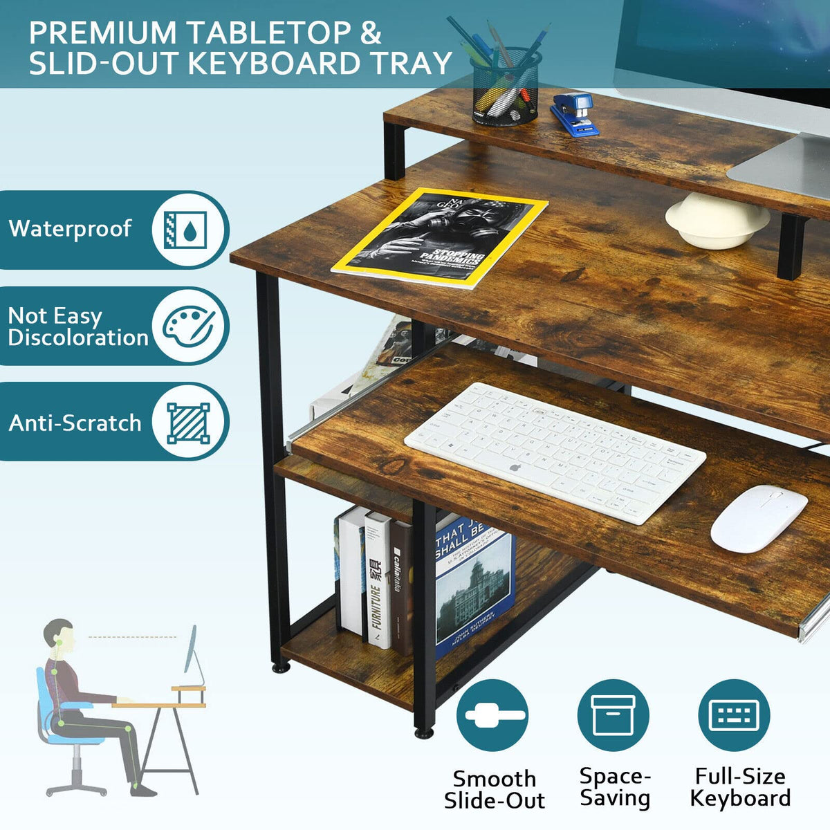 Giantex Computer Desk with Storage Shelves, Home Office Writing Table with Monitor Stand