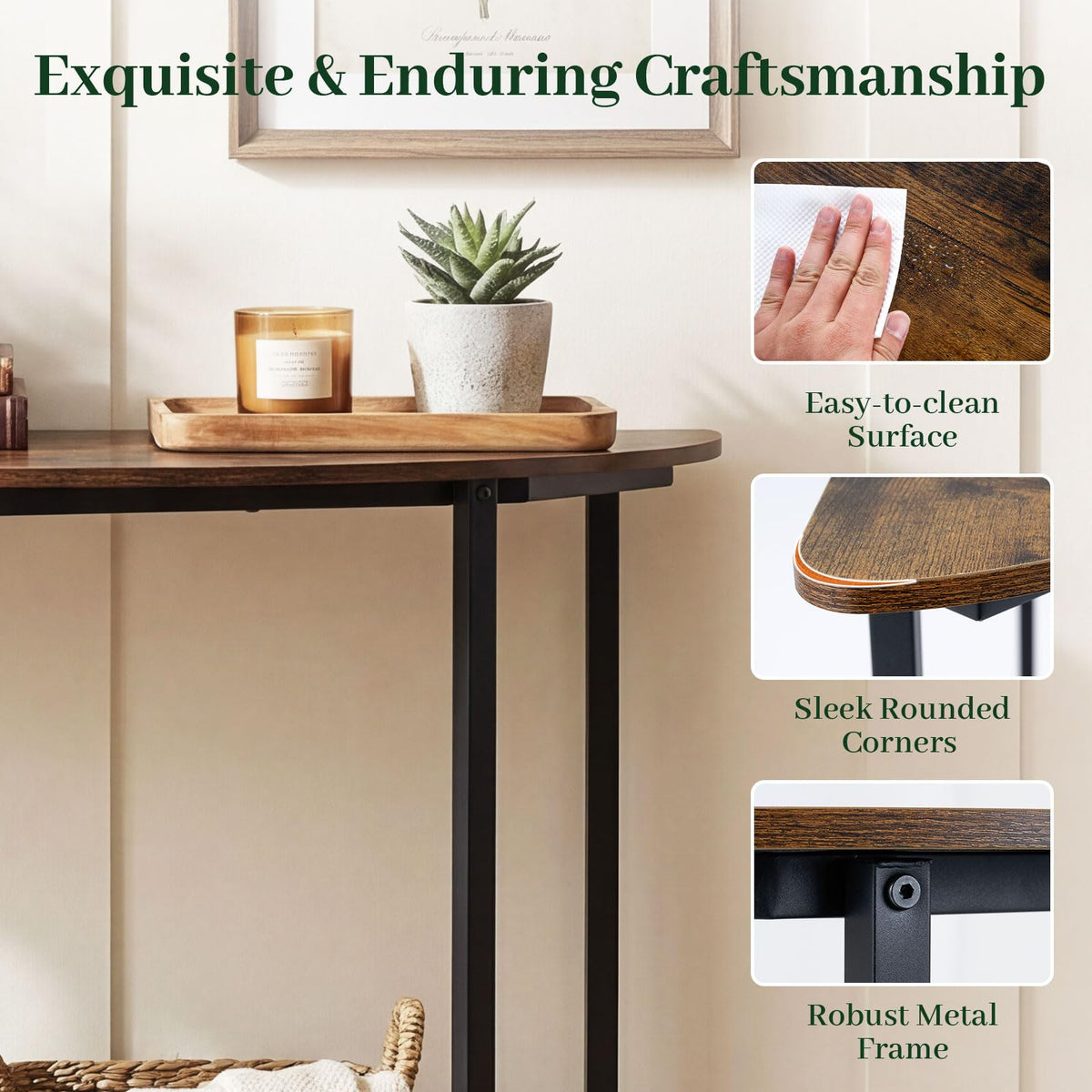 Half-moon Console Table with Open Storage Shelf and Anti-tip Kits for Living Room