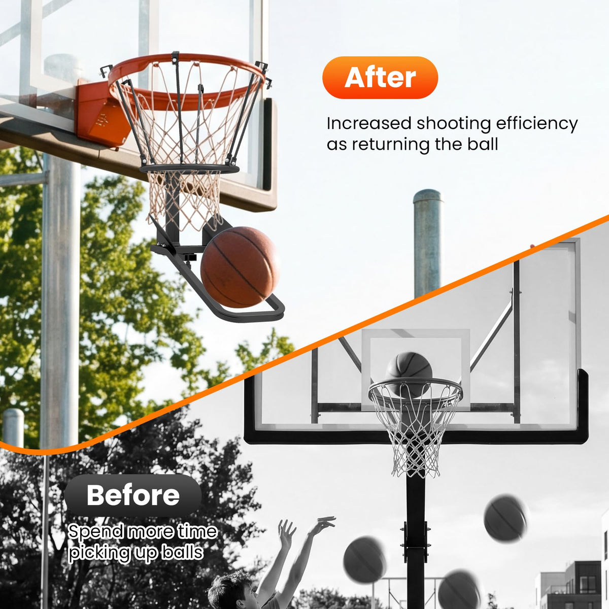 180 Degree Heavy-Duty Basketball Return Attachment with 6 Sturdy Hooks