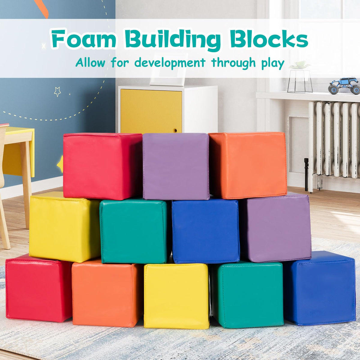 Foam Building Blocks, 12-Piece 14 CM Stacking Climbing Foam Cubes Play Set for Kids