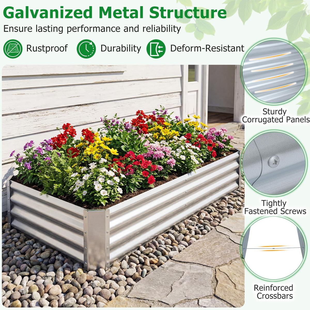 Galvanized Raised Garden Bed, Round/Rectangular Outdoor Planter Box