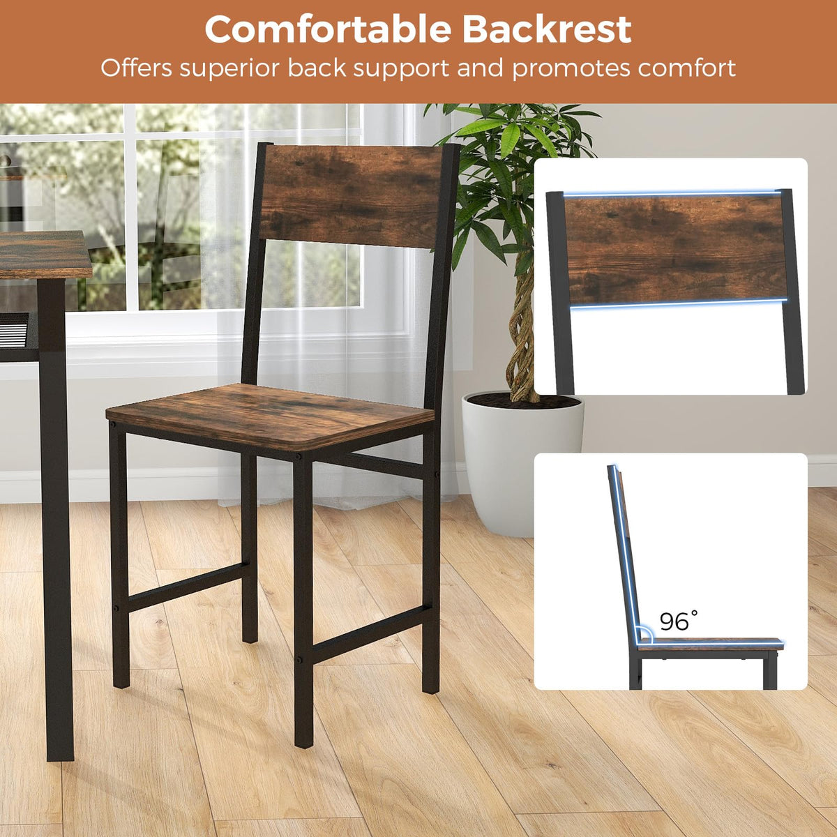 Dining Chairs Set of 2/4, Rustic Wood & Metal Frame