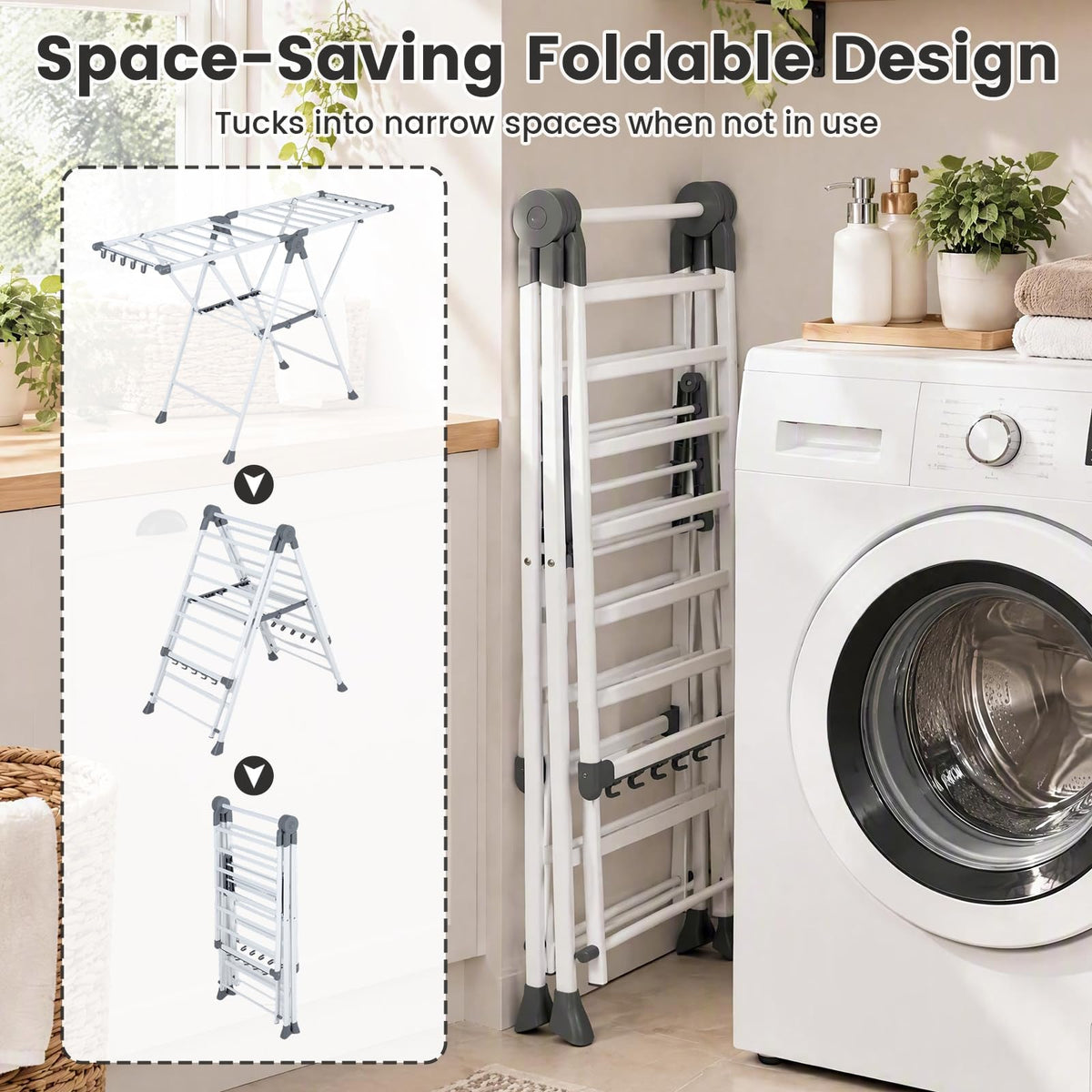 Foldable 2-Level Clothes Drying Rack with140 CM Adjustable Wings