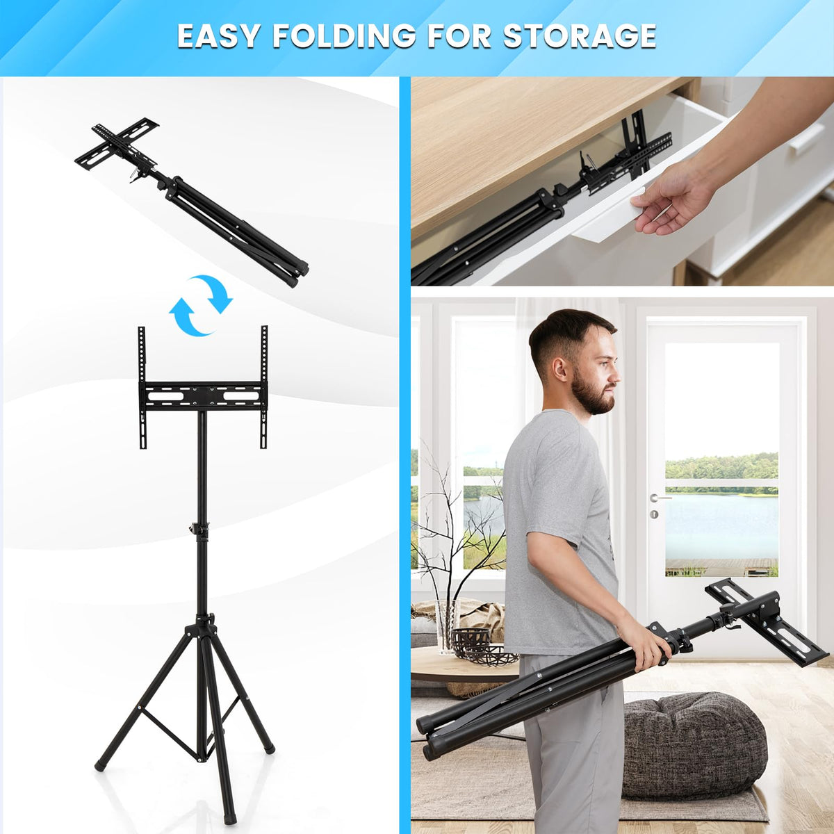 Height Adjustable TV Stand, LCD Flat Panel TV Tripod with 35 KG Weight Capacity