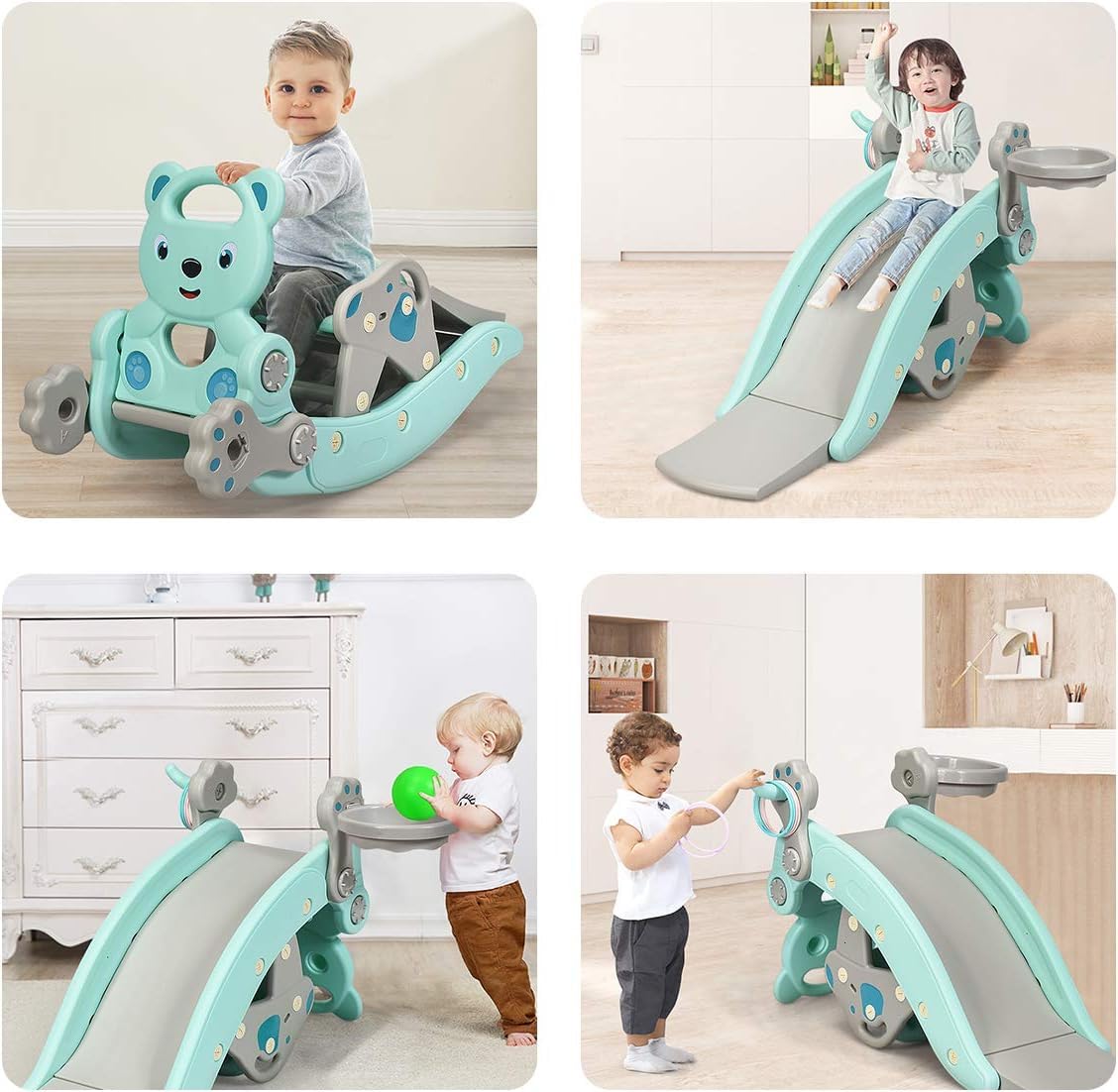 4-in-1 Rocking Horse and Slide Set for Kids