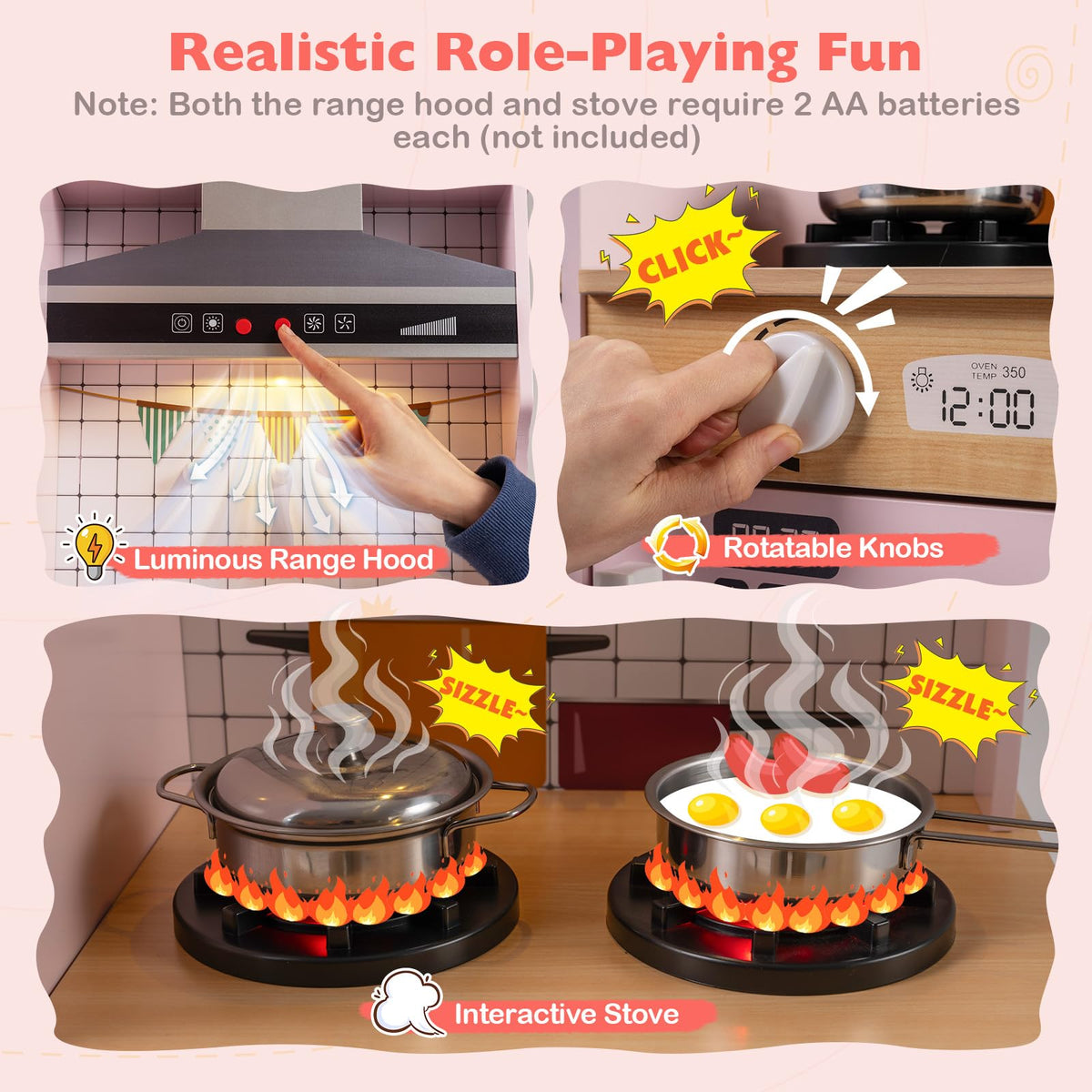 Dual-Sided Kids Play Kitchen, Wooden Kitchen Playset w/Water Dispenser