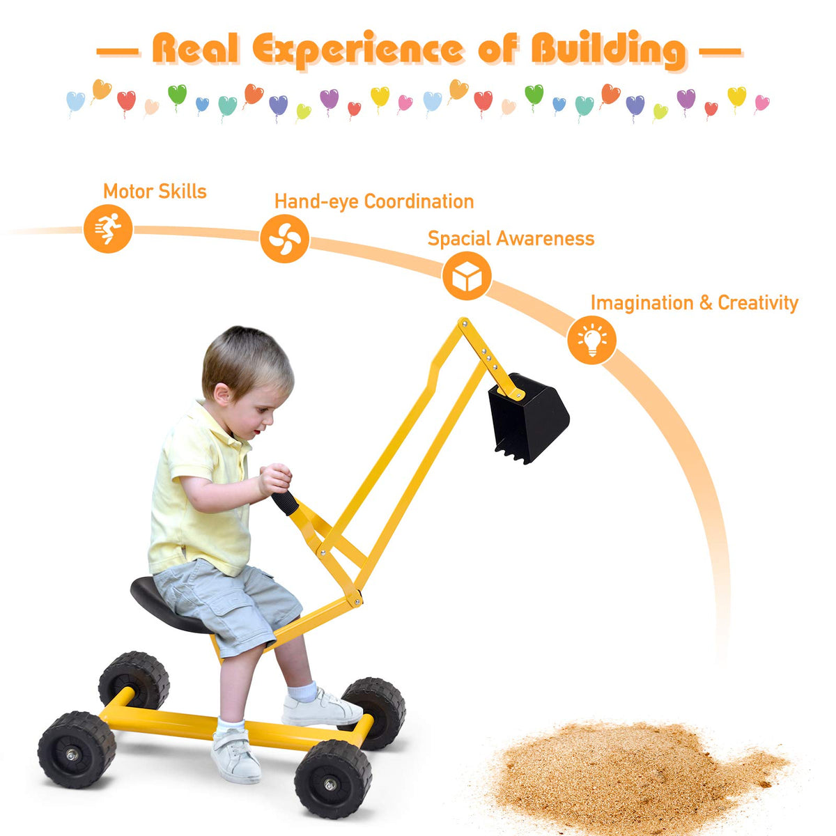 Mini Ricksaws For Kids Rideable Kids Ride-on Sand Digger with Wheels, Ride On Excavator Crane with 360 ...
