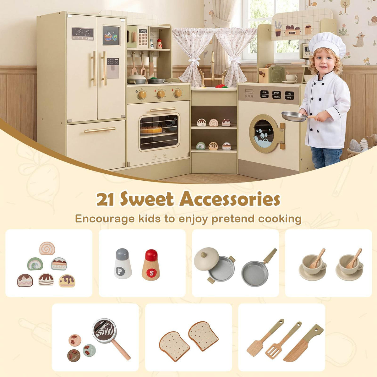 Kids Corner Pretend Kitchen Playset with Faucet Dishwasher Stoves