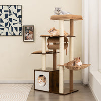 Modern Cat Tree Tower, Multi-level Cat Activity Center with Top Perch, Large Hammock, Cozy Condo