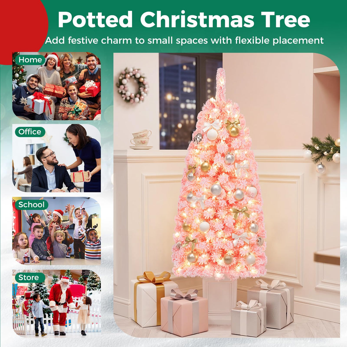 120 cm Pre-lit Potted Artificial Christmas Tree w/ 100 Warm White LED Lights