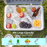 Outdoor Hard Cooler on Wheels 80L for Camping and Picnic with Handles