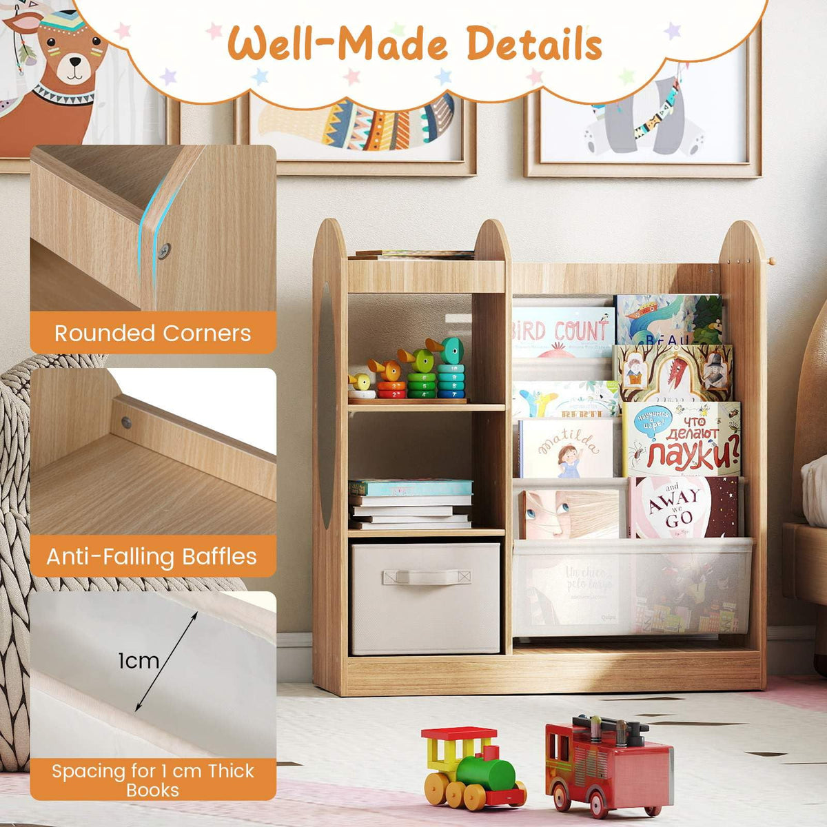 Toy Storage Organizer with Full-Length Mirror and 4-Tier Sling Shelves