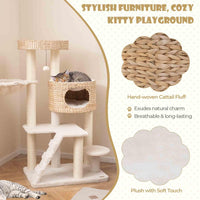 Cat Tree for Indoor Cats, Modern Cat Tower w/Cattail Fluff Condo & Top Perch, Sisal Scratching Posts, Hanging Basket