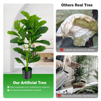 Giantex 90CM Artificial Fiddle Leaf Fig Tree, 2-Pack Faux Tree with 32 Leaves, Built-in Cement, Moss, Fake Greenery Plant