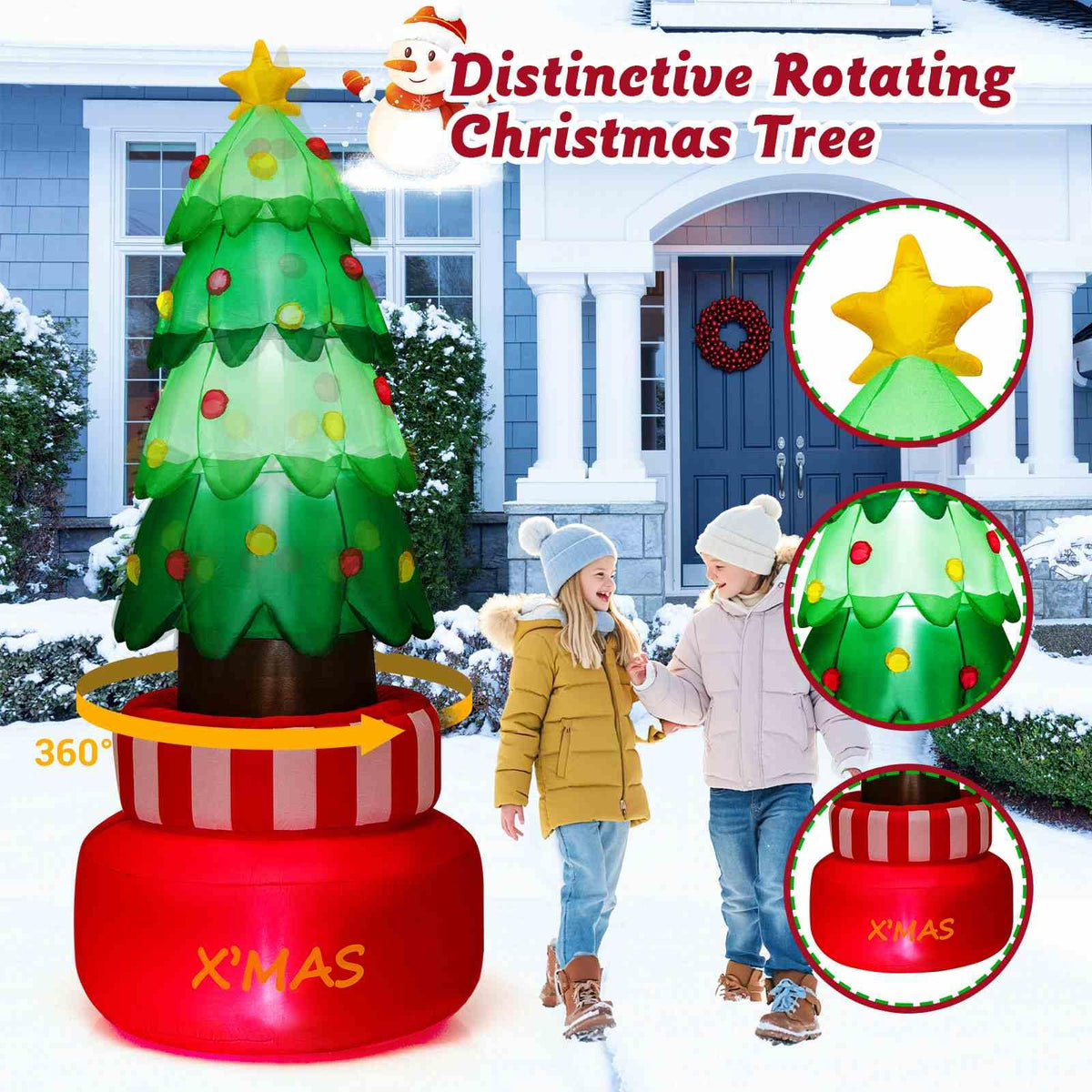 245CM Christmas Inflatables, Blow-up Rotating Xmas Tree with Built-in LED Lights