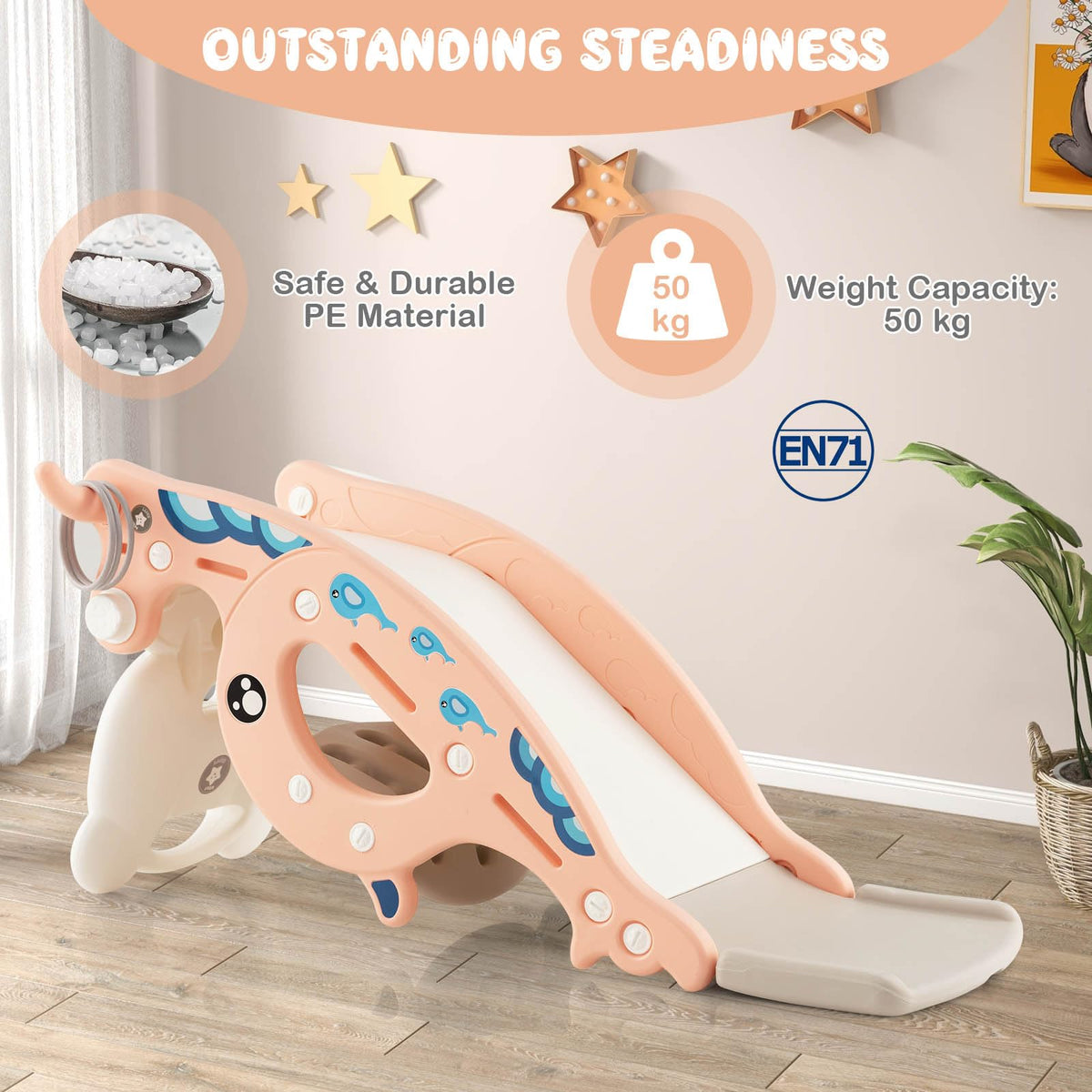 4-in-1 Kids Slide Rocking Toy, Multifunctional Toddler Slide with Rocking Horse