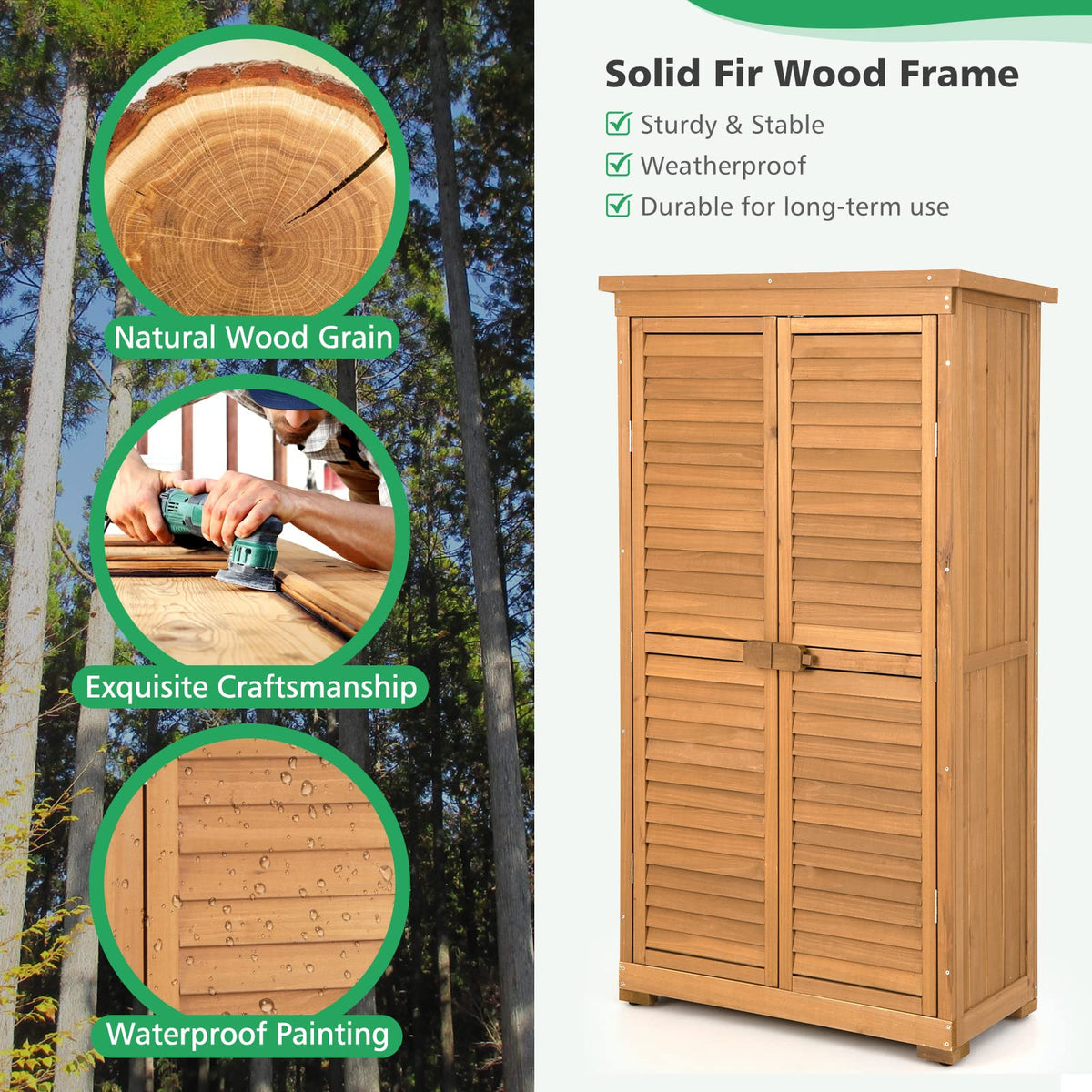 1.6M Outdoor Wooden Storage Shed Solid Wood Garden Tool Cabinet