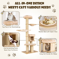 191cm Multi-Level Cat Tree Tower for Indoor Cats, Large Cat Tree Stand w/Wood Cat Condo