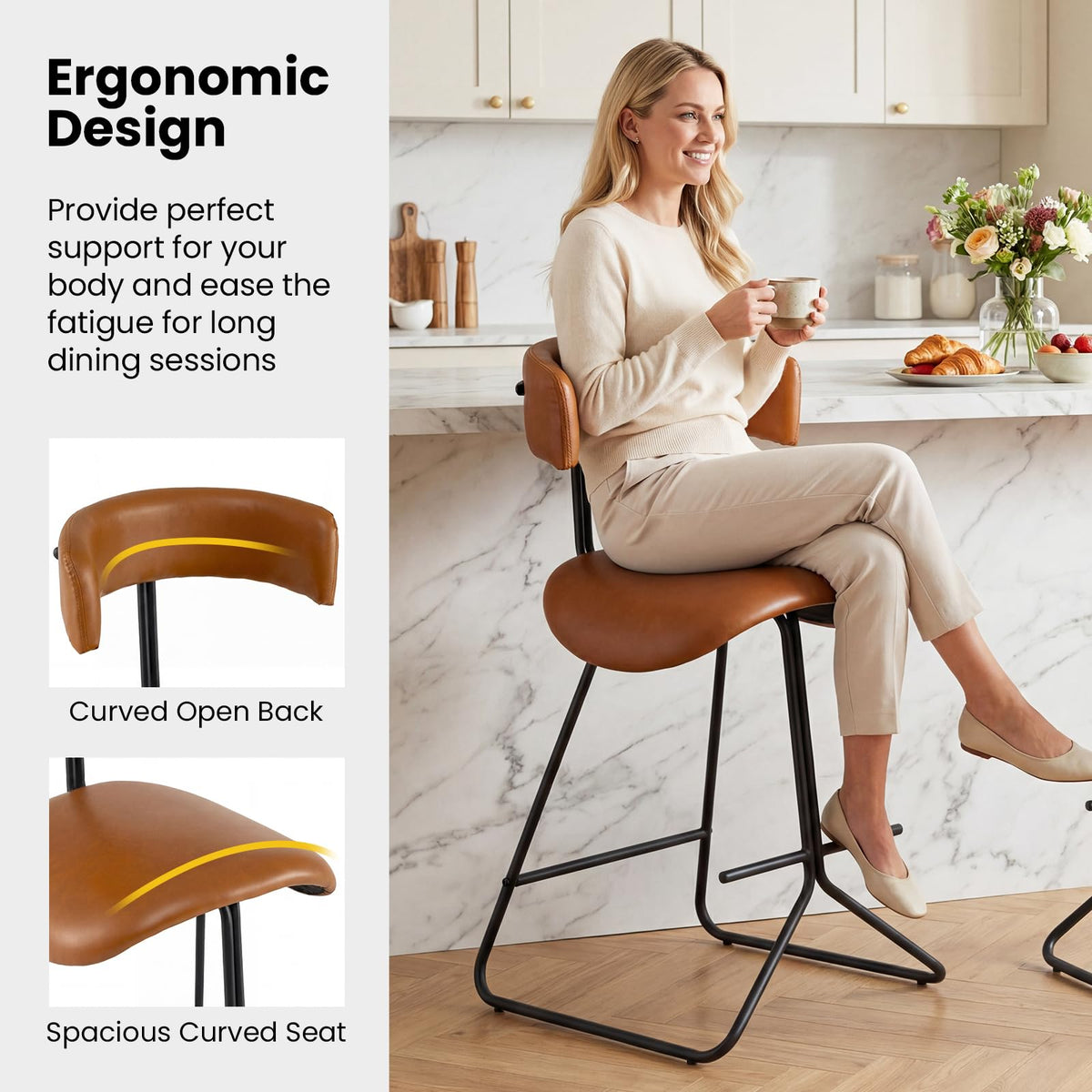 Giantex Modern Counter Height Stools Set of 2, Faux Leather Upholstered Armless Barstools
