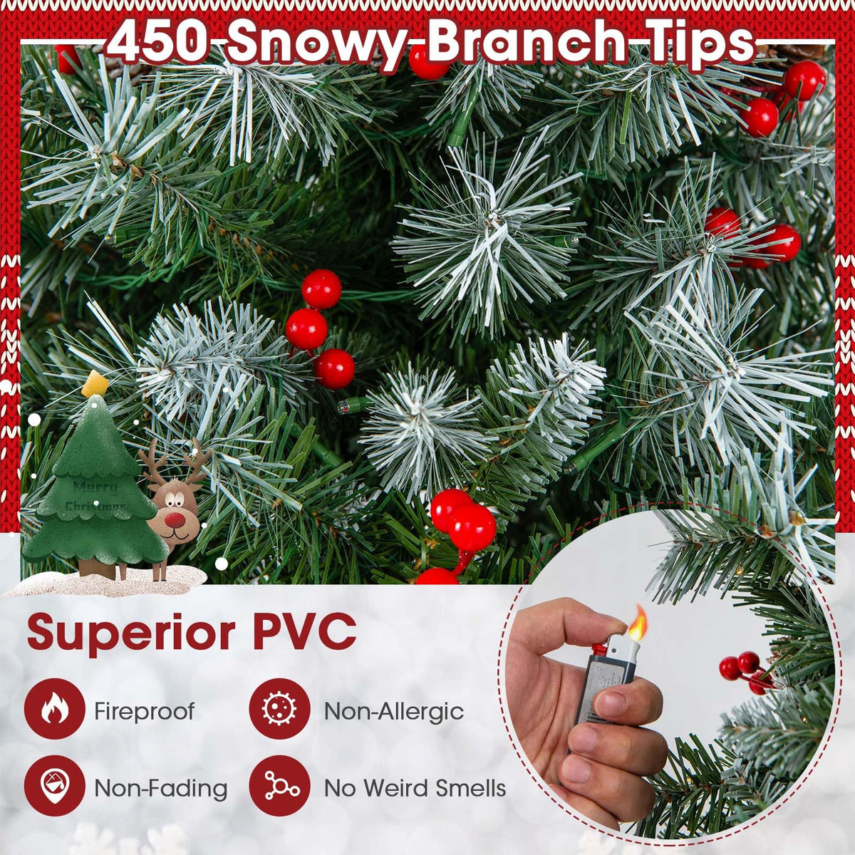 1.5M Hinged Christmas Tree with 8 Lighting Modes, Memory Function