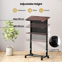 Giantex Rolling Podium Stand, 103-125cm Height Adjustable Lectern Table with Tilted Tabletop & Edge Stopper