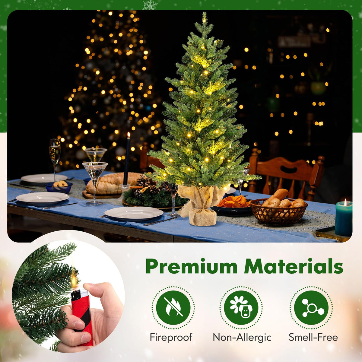 90cm Pre-Lit Artificial Christmas Tree with 50 LED Lights
