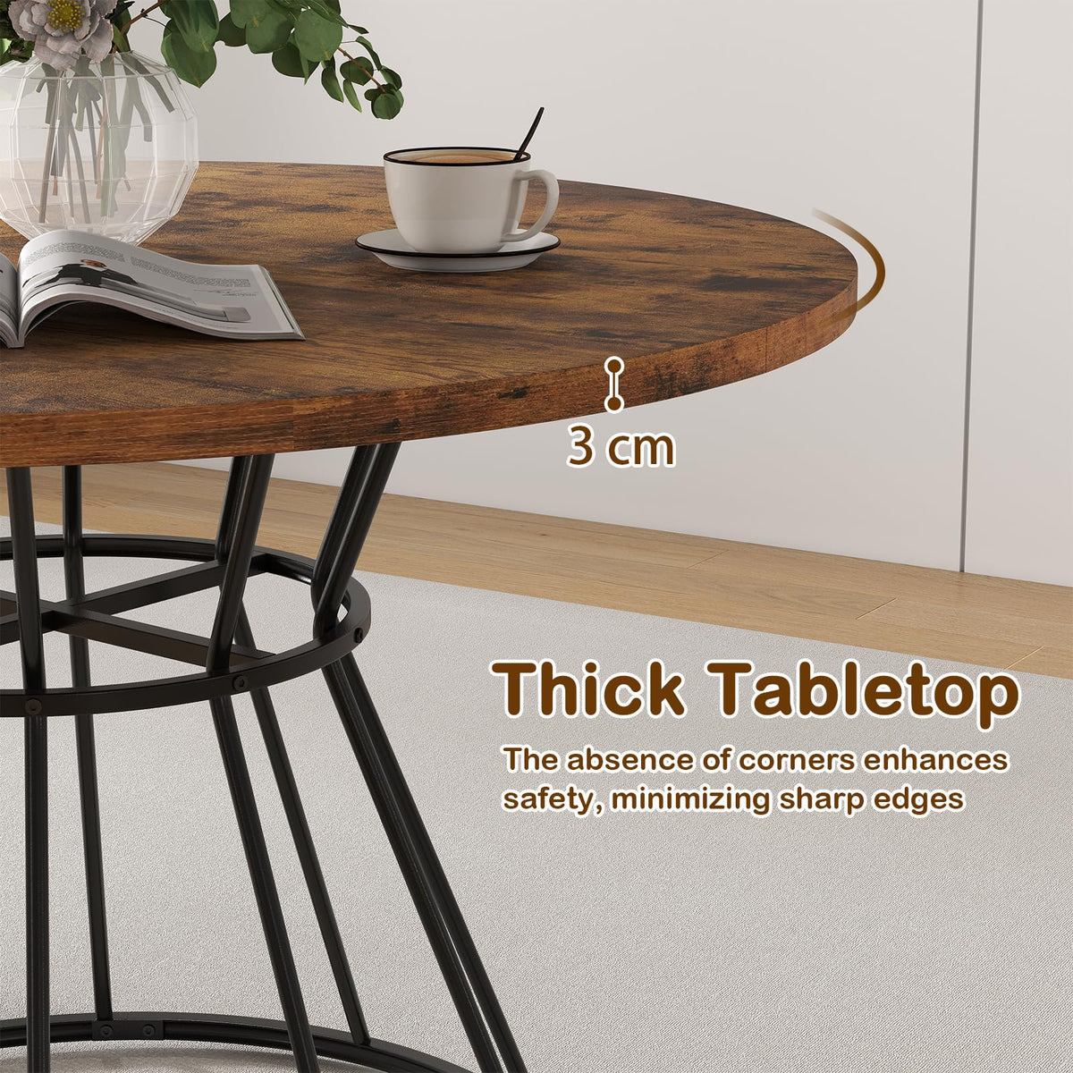Giantex 118 cm Round Dining Table for 4, Farmhouse Kitchen Table