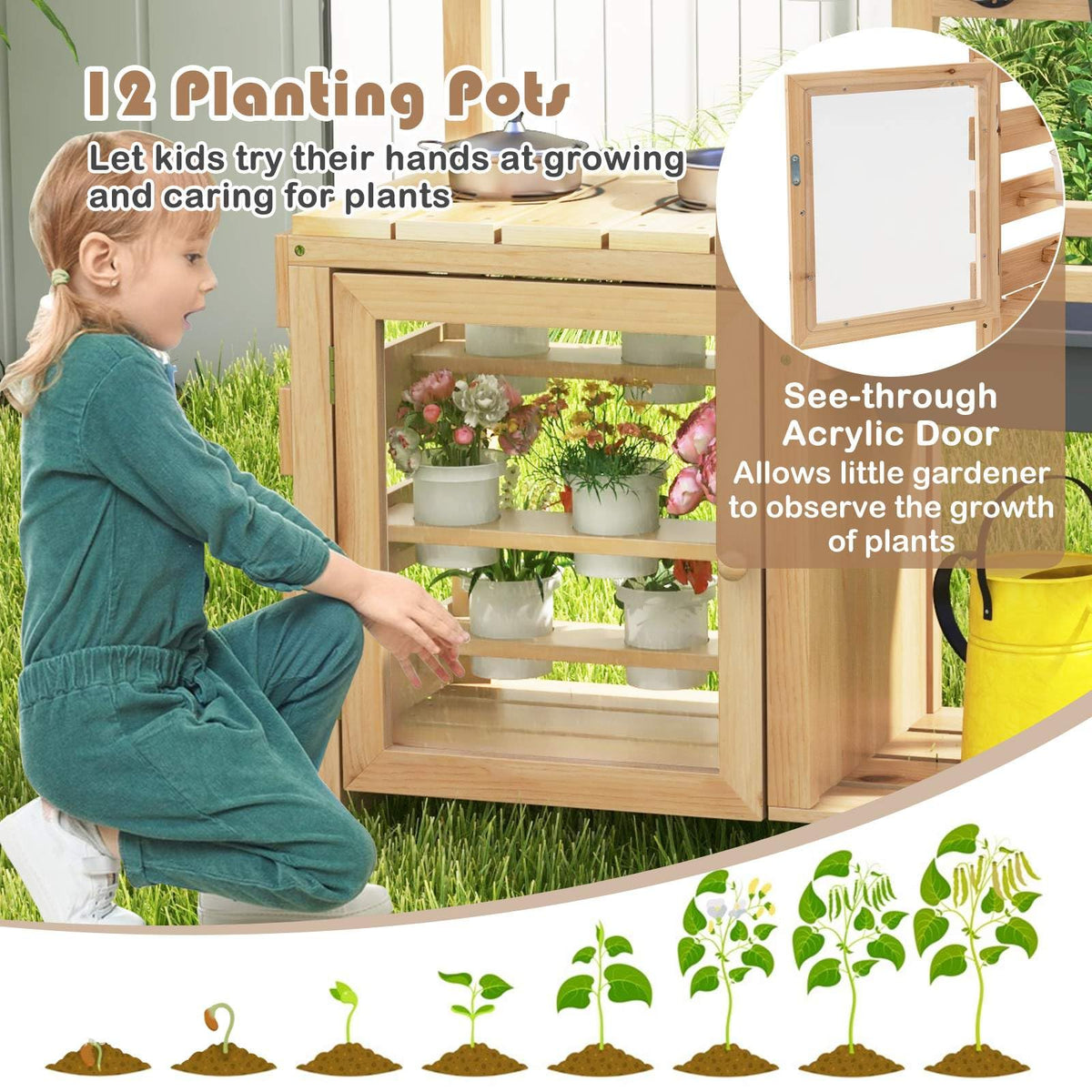 Kids Pretend Play Kitchen Toy Set with Removable Sink, Faucet, Dual Stoves