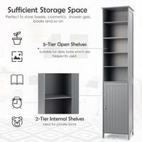 Giantex 182cm Bathroom Storage Cabinet, Wooden Bathroom, Freestanding Narrow Storage Cabinet