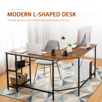 Giantex Industrial L-Shaped Computer Desk, Home Office Desk PC Laptop Study Table, Rustic Brown