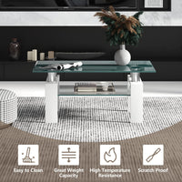 Giantex Rectangular Glass Coffee Table, Modern Coffee Table w/Lower Shelf, Lager Storage Space Tempered Glass Tabletop