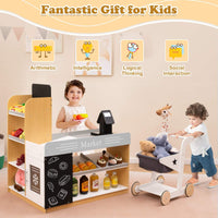Pretend Play Grocery Store Set with Shopping Cart and 2 Chalkboards