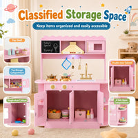 Wooden Play Kitchen for Kids Toddlers with Real Lights and Sounds