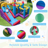 Inflatable Kids Bouncy House, Jumping Castle Trampoline, w/Slide, Jump Area, Climbing Wall, Basketball Hoop