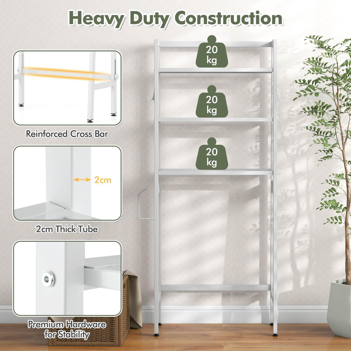 Giantex Over The Toilet Storage Shelf, 3-Tier Free Standing above Toilet Rack Stand with Adjustable Bottom Bar