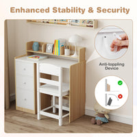 Kids Study Desk and Chair Set, Wooden Children Writing Desk