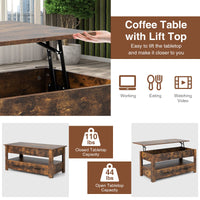 Giantex Lift Top Coffee Table, Industrial Accent Table with Enclosed Compartment, Rustic Brown
