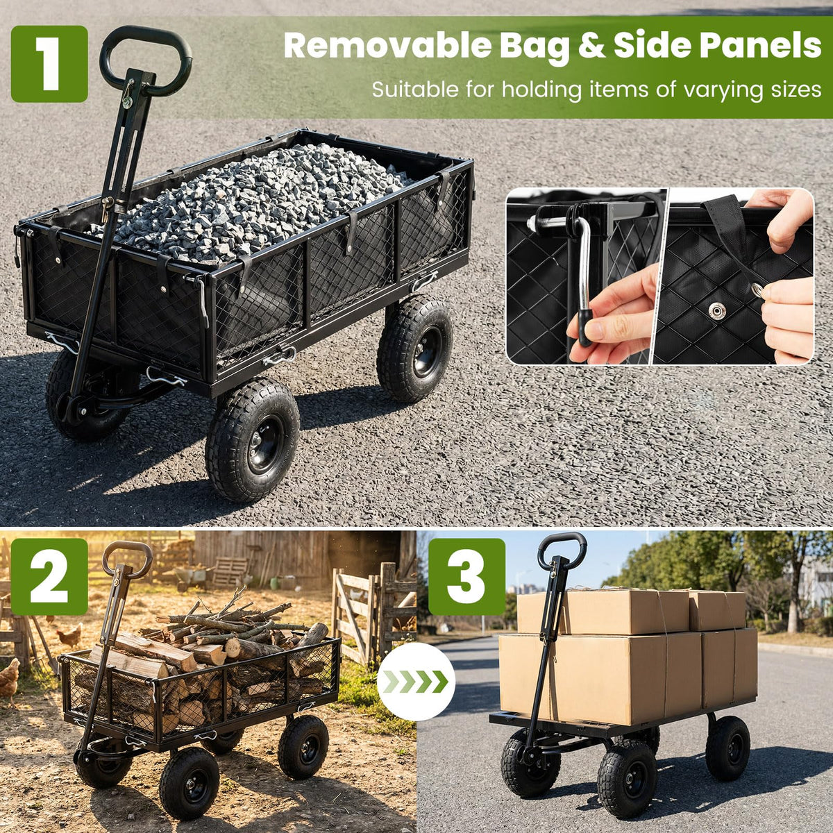 400 KG Utility Wagon with 26 CM All-Terrain Tires and Rotating Handle