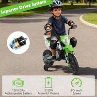 12V Kids Motorcycle with Training Wheels and Spring Suspension
