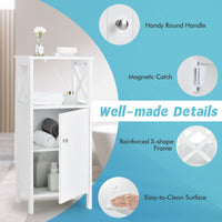 Giantex Bathroom Floor Cabinet, Freestanding Single Door Storage Organizer w/Open Compartment, White