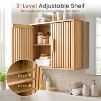 Bathroom Wall Cabinet with 2 Slatted Doors and 3 Adjustable Shelves
