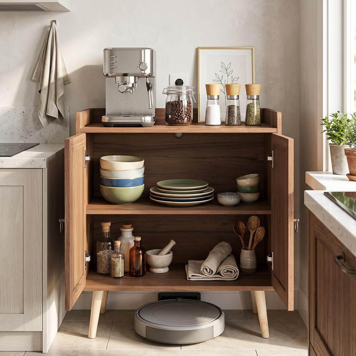 Giantex Sideboard Buffet Cabinet, Rattan Coffee Bar Cabinet with 2 Doors