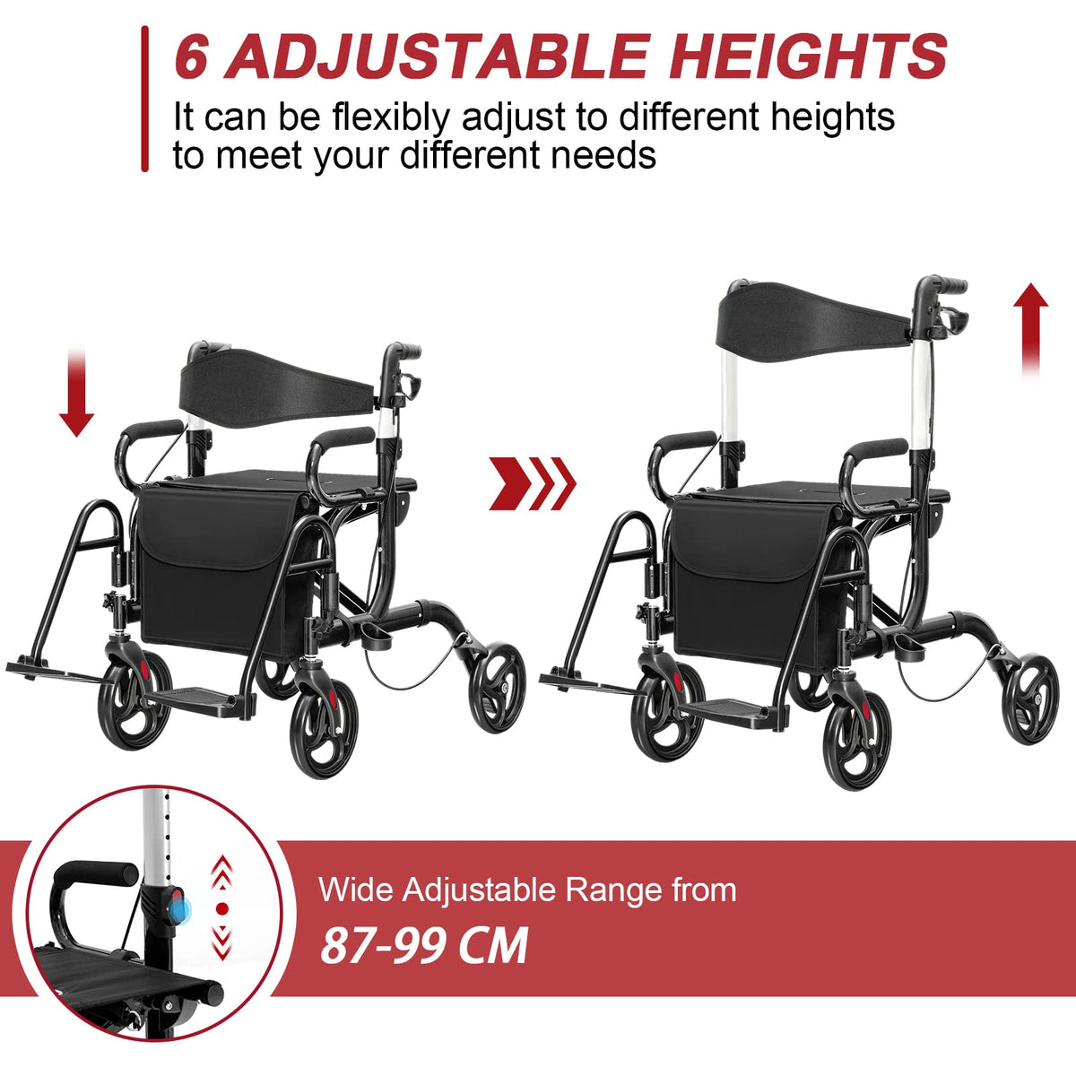 2-in-1 Folding Rollator Walker