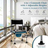 Folding Bedside Commode Chair Height Adjustable with Padded Seat and Backrest
