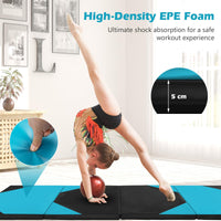 3M Folding Exercise Mat 4-Panel PU Leather Gym Mat w/Hook & Loop Fasteners